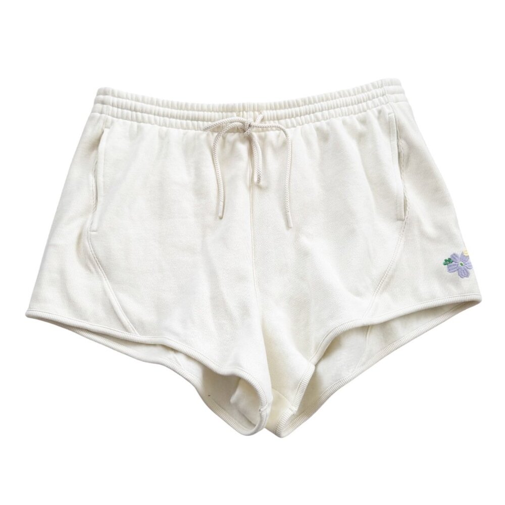 NEW Victoria's Secret Pink Ivy Fleece Curved Hem Shorts XL Floral Embroidery